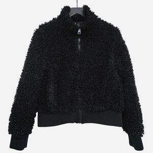 Zara Trf Black Boucle Fleece Teddy Sherpa Faux Fur Bomber Jacket Size M